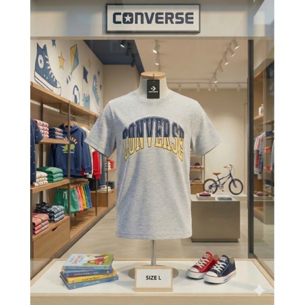 Converse Boys Collegiate Splice Two‑Tone Vinyl Logo Tee Dark Grey Heather L